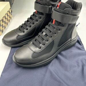 Men’s Prada America’s cup high top leather sneakers size 8, made in Italy